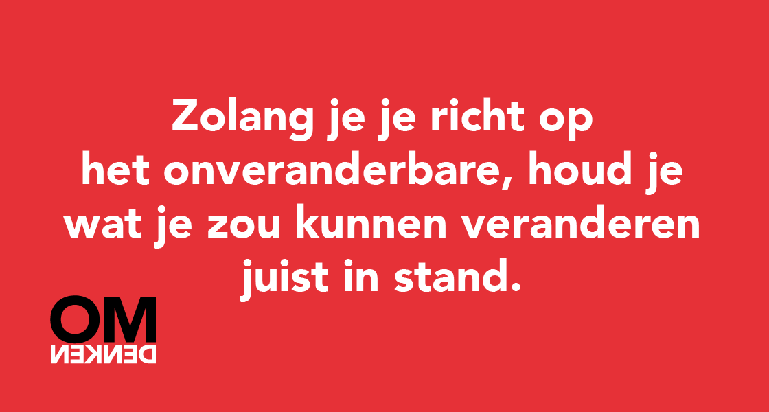Zolang je je richt op het onveranderbare, houd je wat je zou kunnen veranderen juist in stand.