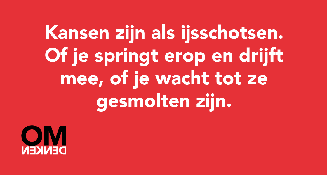 Kansen zijn als ijsschotsen. Of je springt erop en drijft mee, of je wacht tot ze gesmolten zijn.